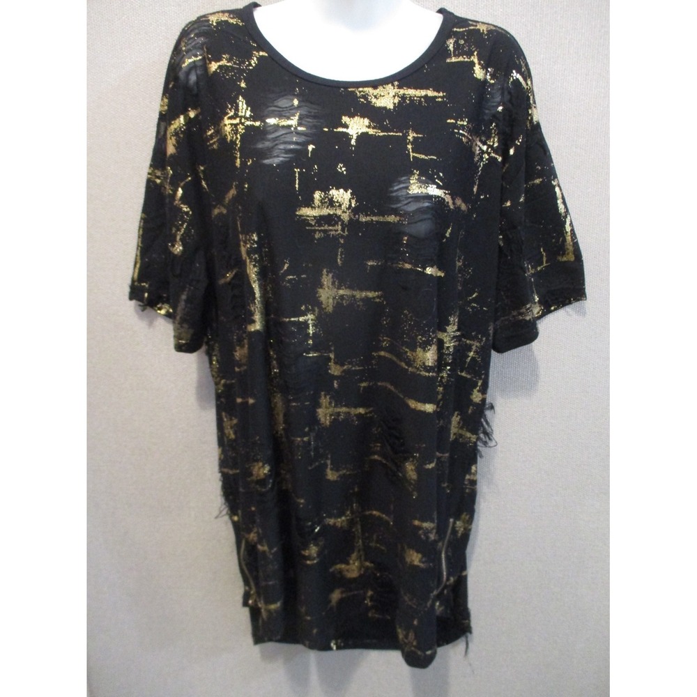 Gold Leaf Burnout Top Size 3XL Zip Lower Sides Tunic